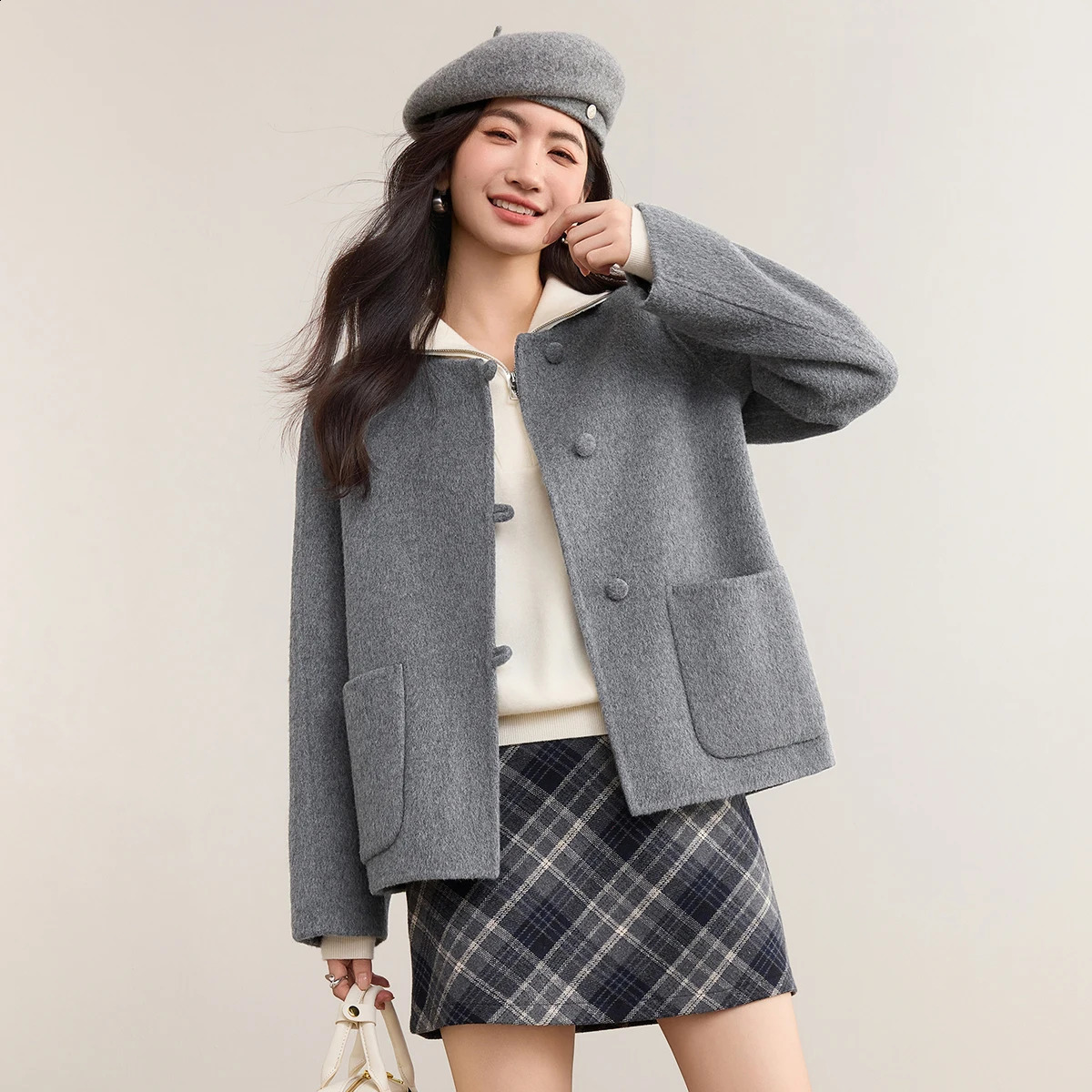 SENTUBILA Women's Wool Blend Coats 2026 Winter Round Neck Single Breasted Overcoat Thermal MultiColor Lady Jackets W54OG8758 260929