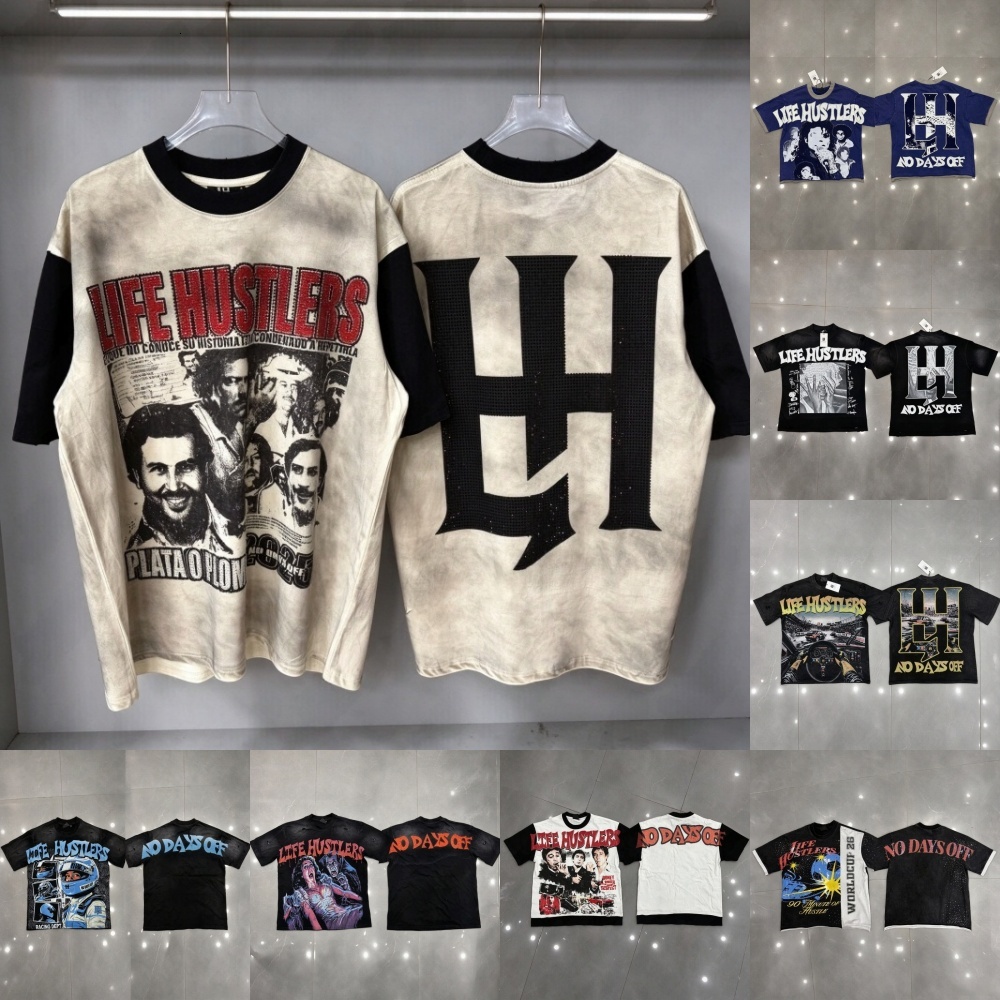 LIFE HUSTLERS t shirt for men graphic tee women designer shirts sweatshirt high quality pullover men hotfix rhinestone wash Retro outdoors Summer cl