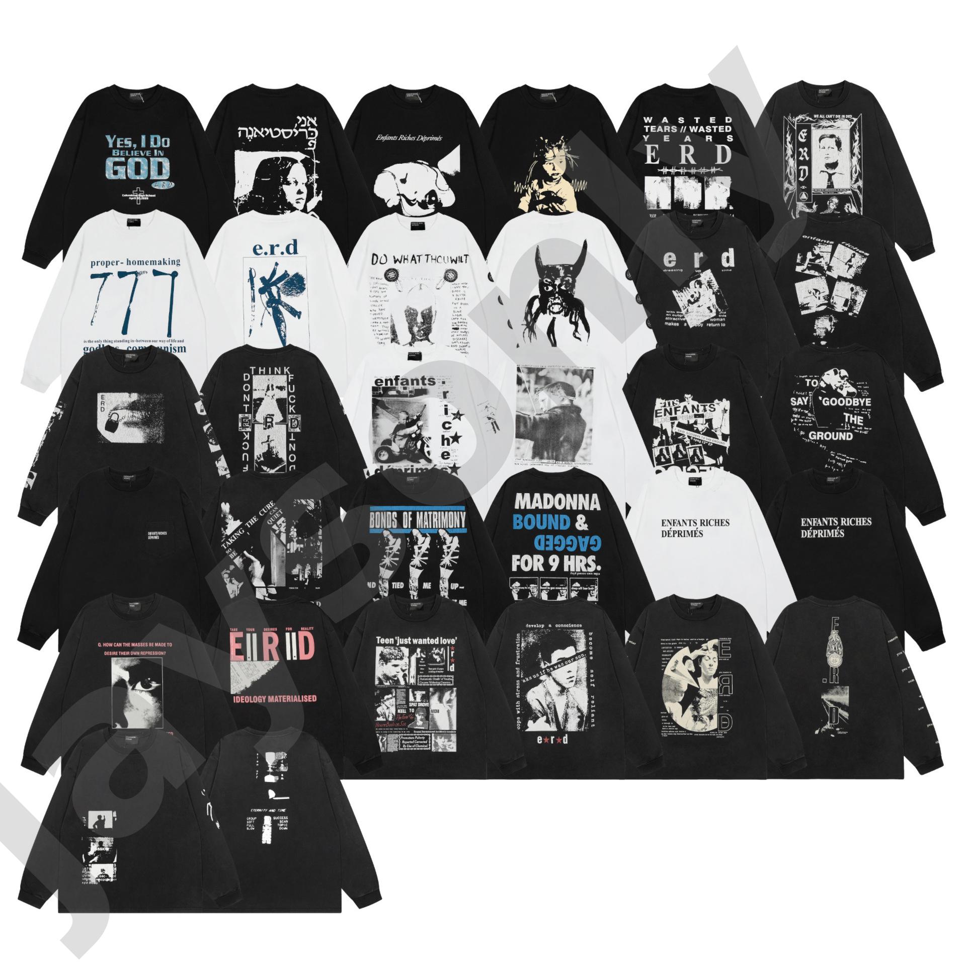 ERD T-shirt à manches longues imprimé col rond lâche streetwear décontracté coton t-shirt ENFANTS RICHES D hauts hommes rétro surdimensionné à ma