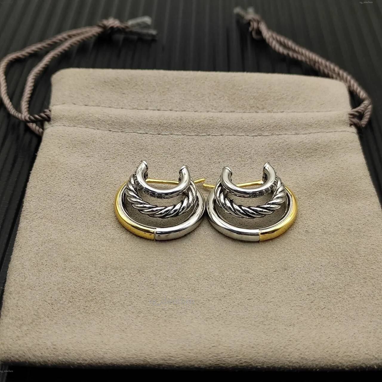 Cerceau tressé bicolore de luxe, boucles d'oreilles Huggie épaisses en corde torsadée, fabriquées à la main, pour fête et mariage