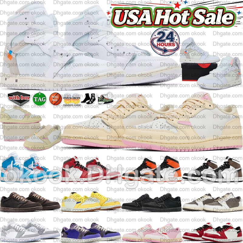 with box shoe 1 low basketball shoes mens trainers Reverse Mocha Black Phantom Shy Pink Military Blue high 1s Chicago Shattered Backboard UNC Sne