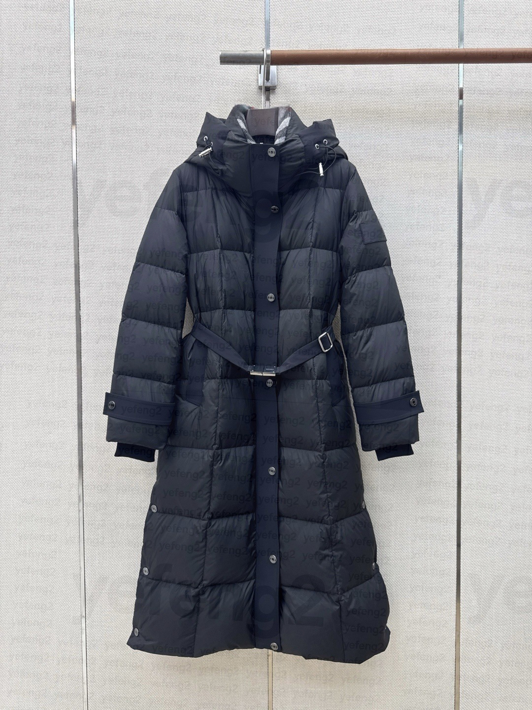 Womens Down Puffer Jacket Midi Length waist cinched hooded down jacket Thickened British Style Warm Winter Coat
