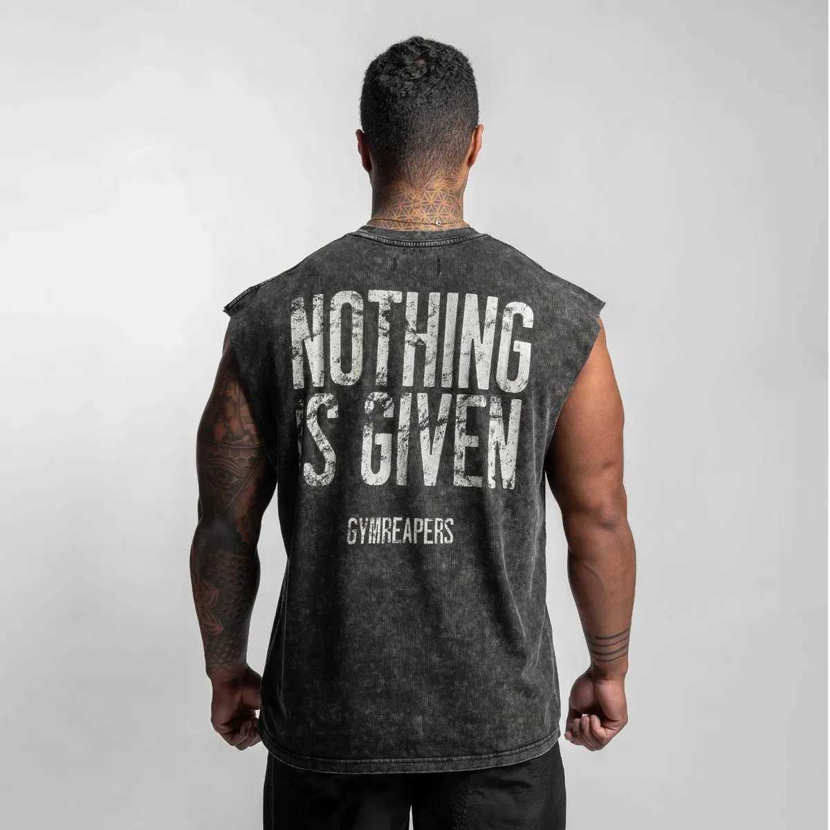 GYM Reapers Printed Vintage Washed Sports Vest Cotton Sleeveless Men's T-shirt Hip-hop Bodybuilding Fitness Tank Tops US SIZE X261008