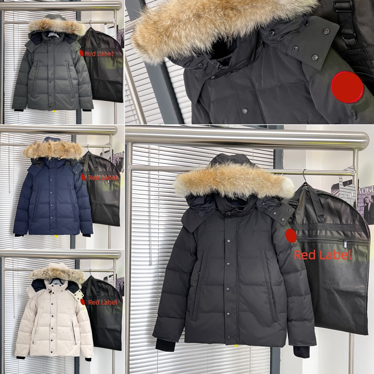 Designer man puffer jacket canada wolf skin collar parka winter fashion down Jacket outdoor warm windproof coat Red Epaulet