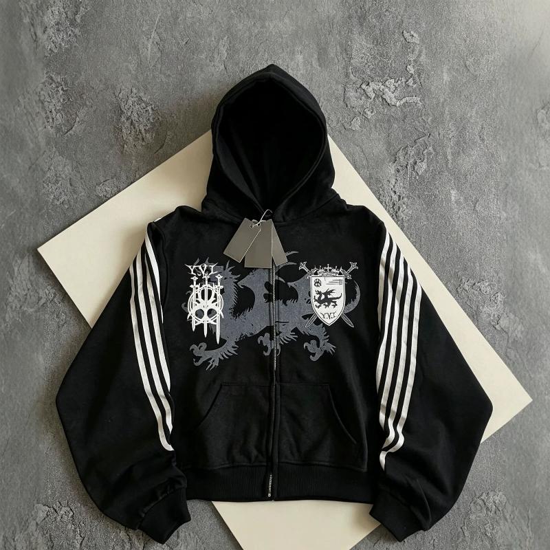 Designer graphique surdimensionné streetwear 2026 nouveau américain street punk à capuche zippé cardigan sweat-shirt unisexe à manches longues vê