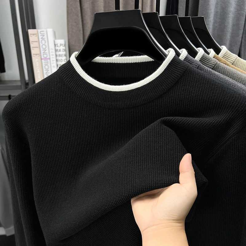 Men's Sweaters Fashion color blocked men's sweater high-quality new style comfortable Korean casual double-layer collar knitted pullover D