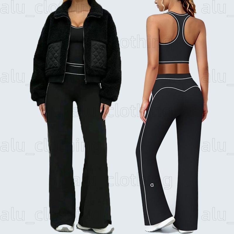 Womens Lamb Wool Hair Jackets Navy Blue Fleece Coats Zipper Thick Winter Coat Cotton Crop Tops Clothes Clubhouse Puffer Jacket Legging Sports Sets