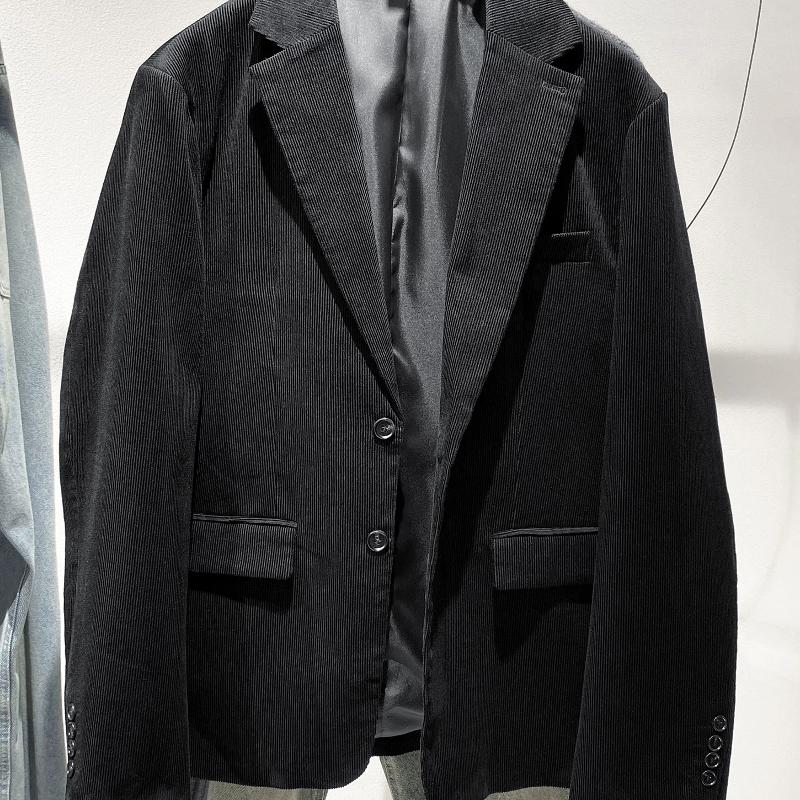 Blazer en velours côtelé pour hommes, décontracté, solide, noir, à deux boutons, revers, veste de costume, coupe régulière, automne hiver, mantea