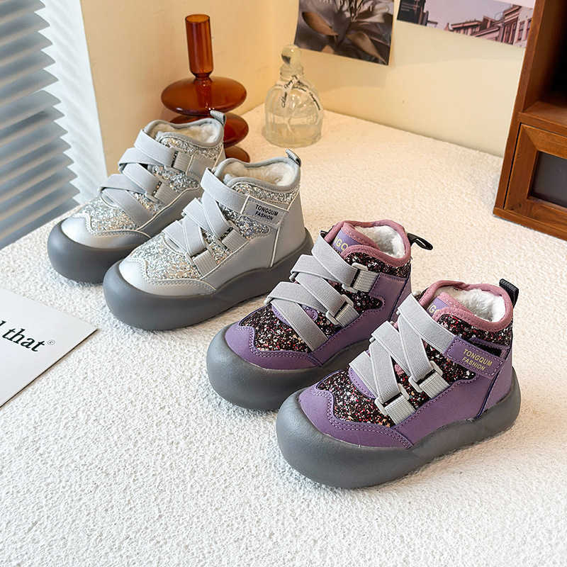 Girls' Princess Snow Boots 2025 Winter New Style Children's Fleece-Lined Sequin Shoes for Older Kids Thickened Cotton Shoes L261008RN4M