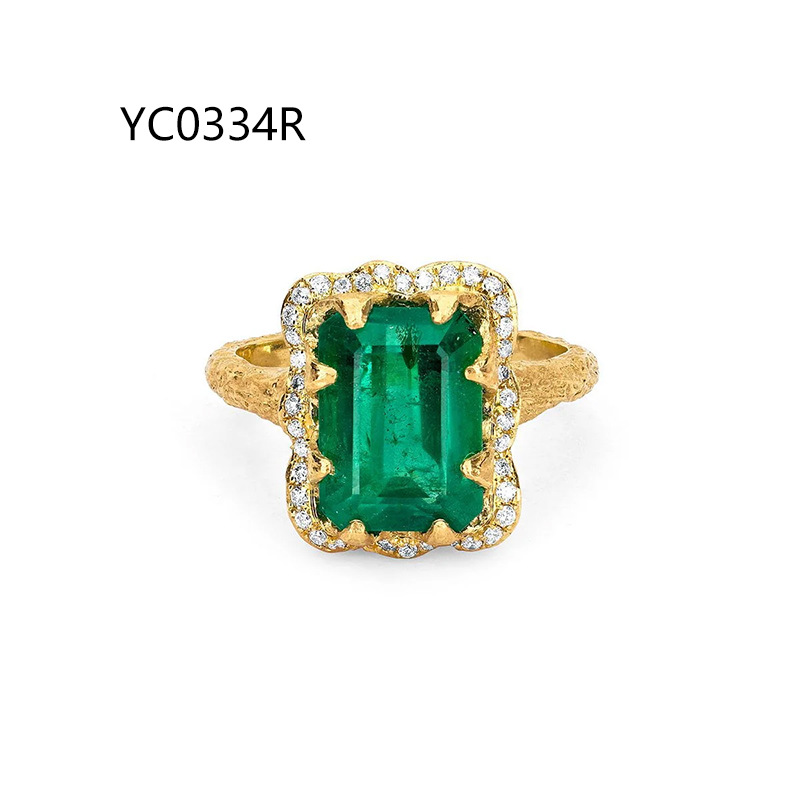 Large lab-grown diamond designer ring Cultured Emerald Ring Luxury S925 Sterling Silver 18k Gold Plated Gemstone Wedding ring Ring