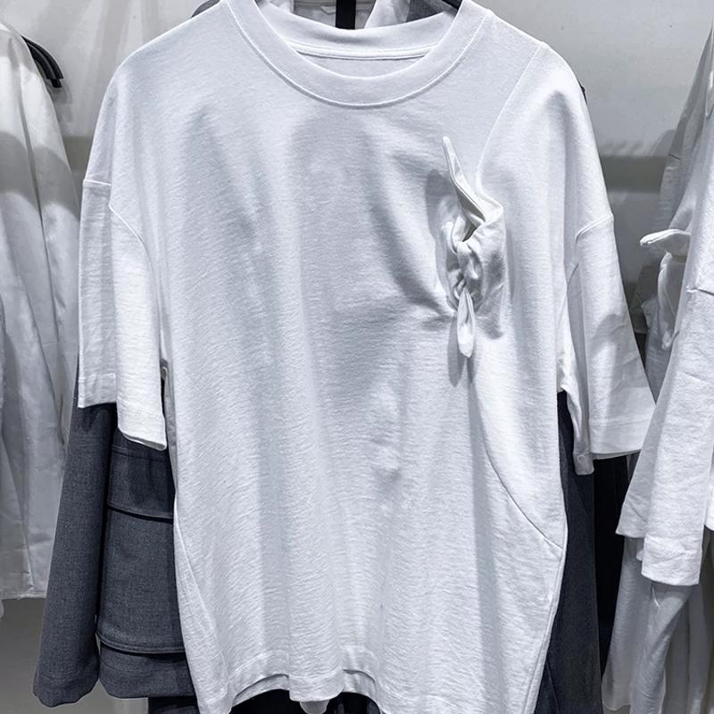 Marchandise de haute qualité T-shirt à manches courtes en coton pour hommes Col rond Épaule tombante Coupe ample Solide Décontracté Été Respirant