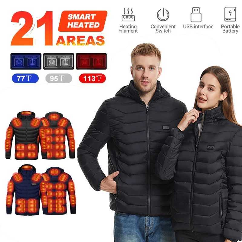 Outdoor Jackets Hoodies 21 Areas Heating Jackets USB Hooded Heated Jacket Men Warm Vest Hiking Camping Winter Outdoor Heated Clothing Q261008