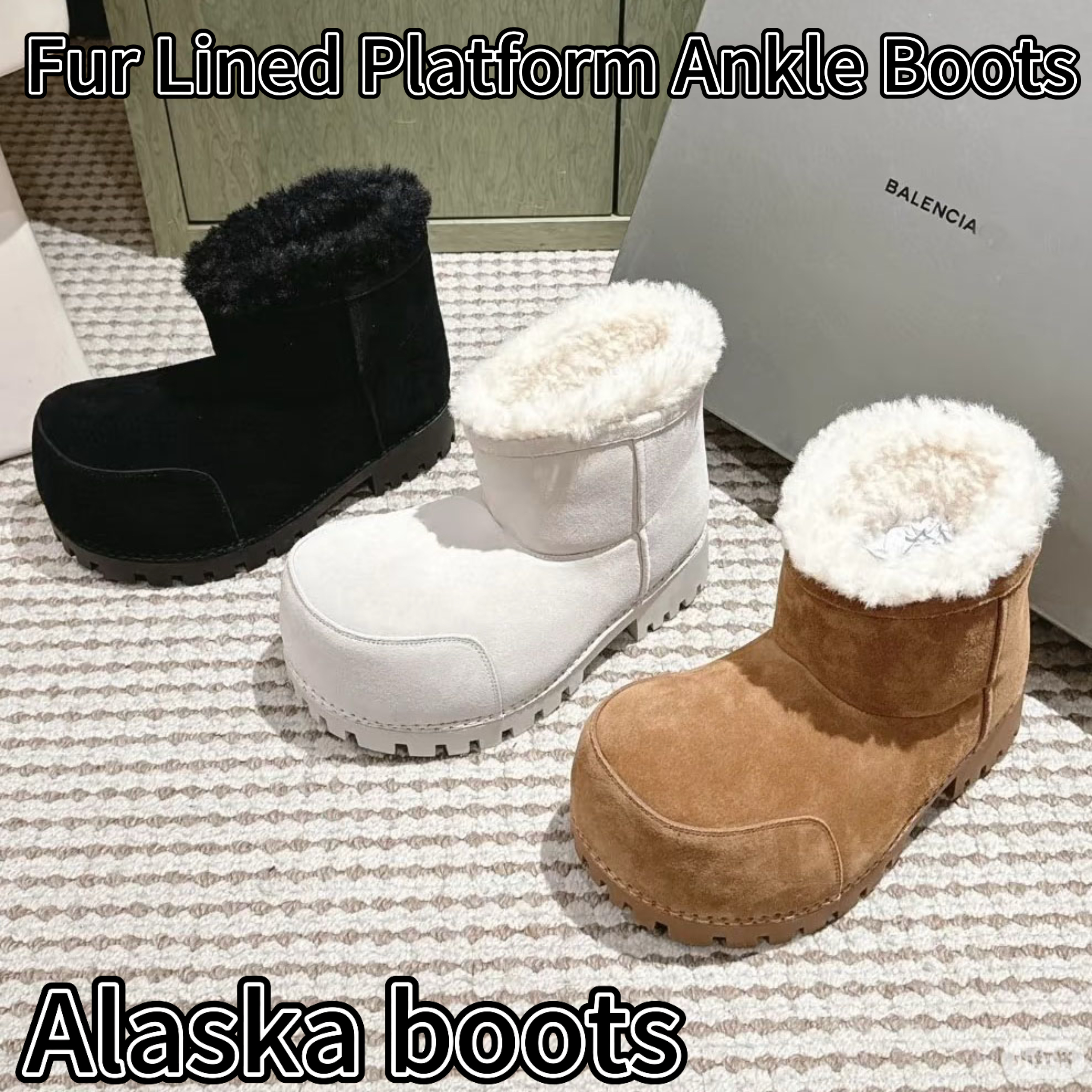 Designer Alaska Boot Women Men Round Head Sleeve Thick Bottom Big Toe Thick Bottom Winter Alaska Fur Boots Artificial Suede Wool Lining Warm Snow Bo