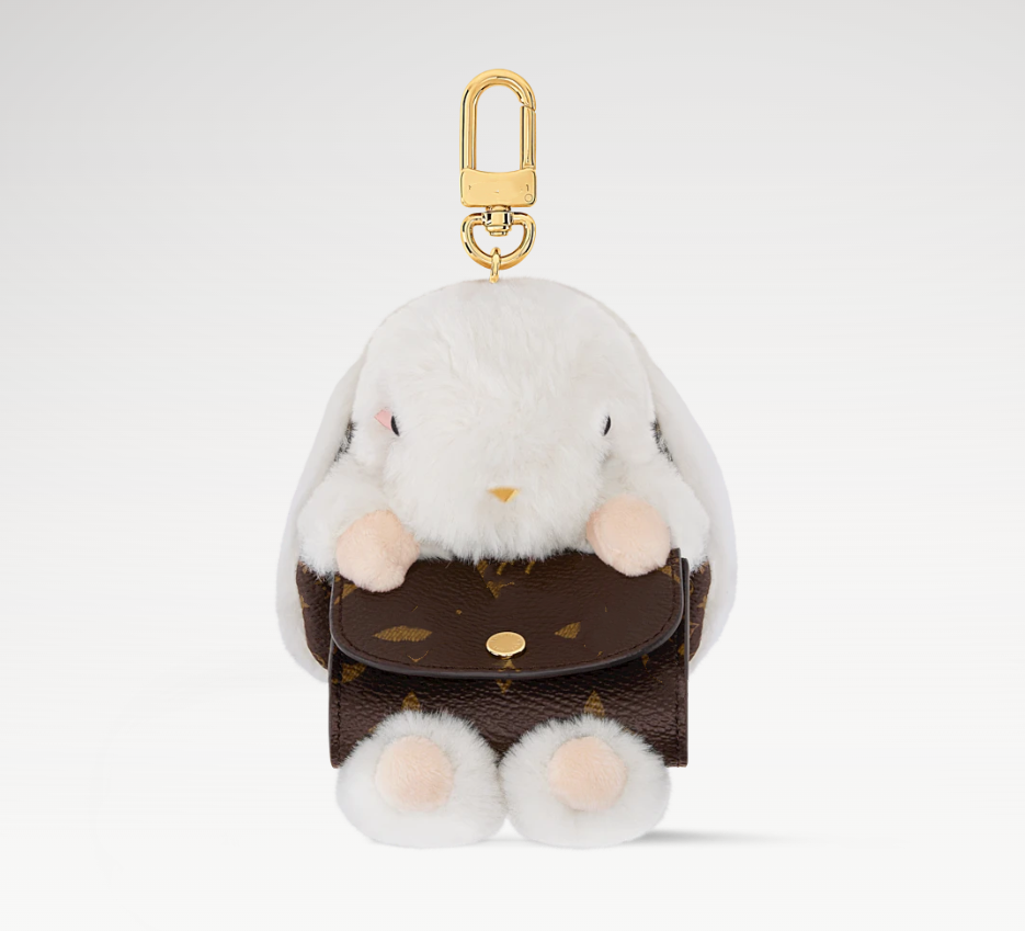 With BOX BUNNY Designer Keychains Fashion Lanyards Furry Cute Doll Luxury Bag Charms Earphone Case Women Girls Accessories