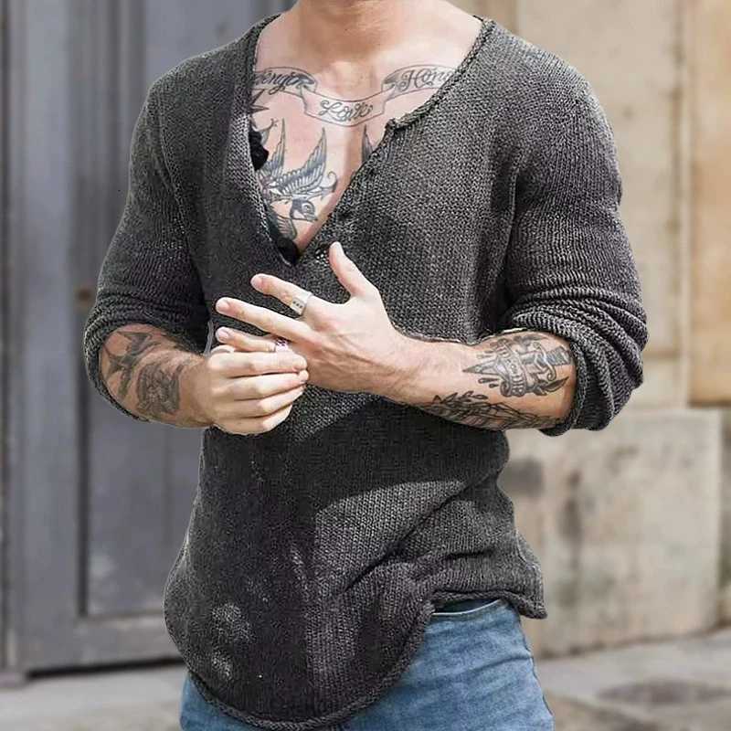 Men's Sweaters Men V Neck Knit Long sl1 Solid Color Fitness Sweater Casual Thin Pullover Autumn American Fashion Basic Knitwear M-3XL D261009