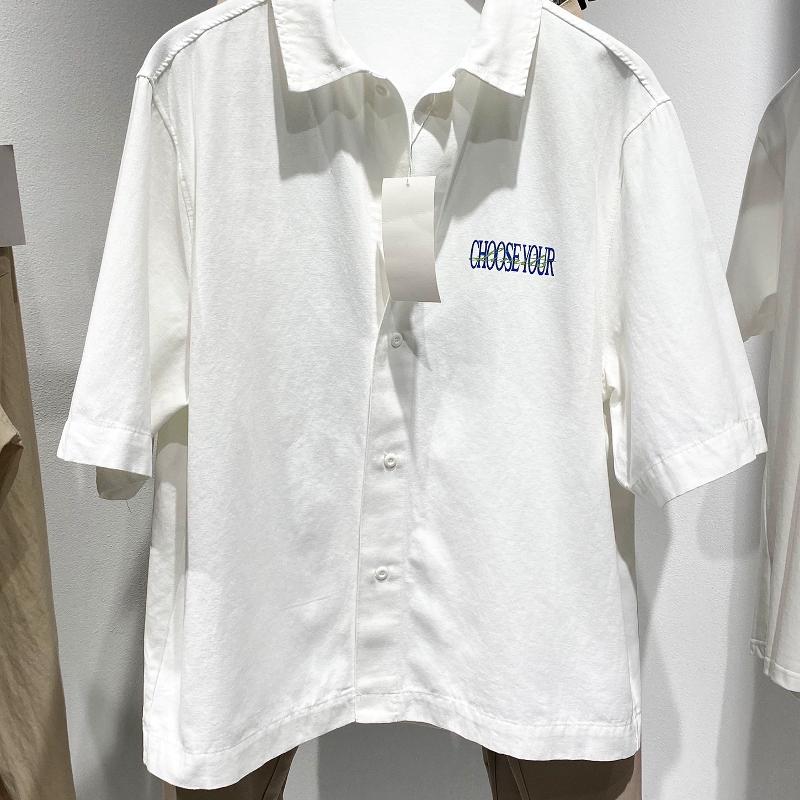 High-Quality Merchandise Men's Summer Cotton Short Sleeve Shirt Loose Fit Washed Back Print Spliced Casual Button Down Lapel Collar Streetwe