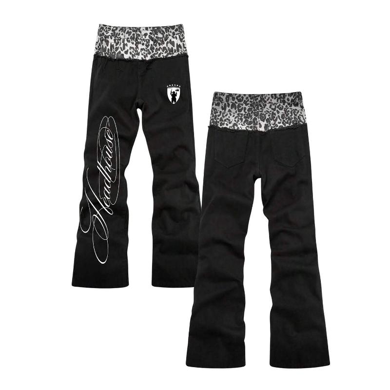 Designer Retro Y2K Leopard Print Patchwork Jeans Men Women Straight Leg Hip Hop Casual Long Trousers Streetwear Pants
