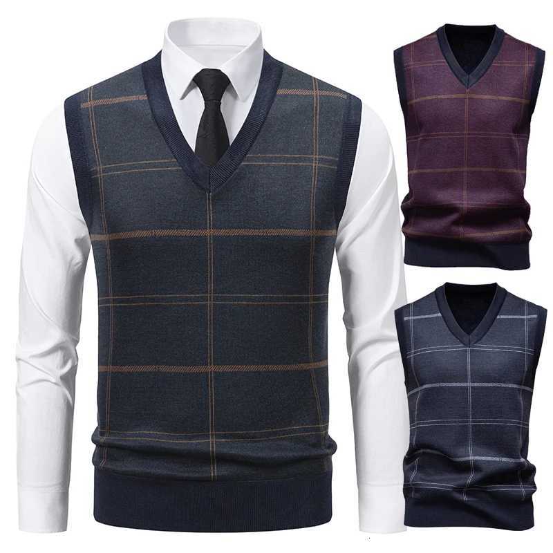 Men's Sweaters 2026 Men's Casual Sweater ve1 Plaid V-neck Pullover ve1 Comfortable Spring Autumn Fashion Outerwear D261009