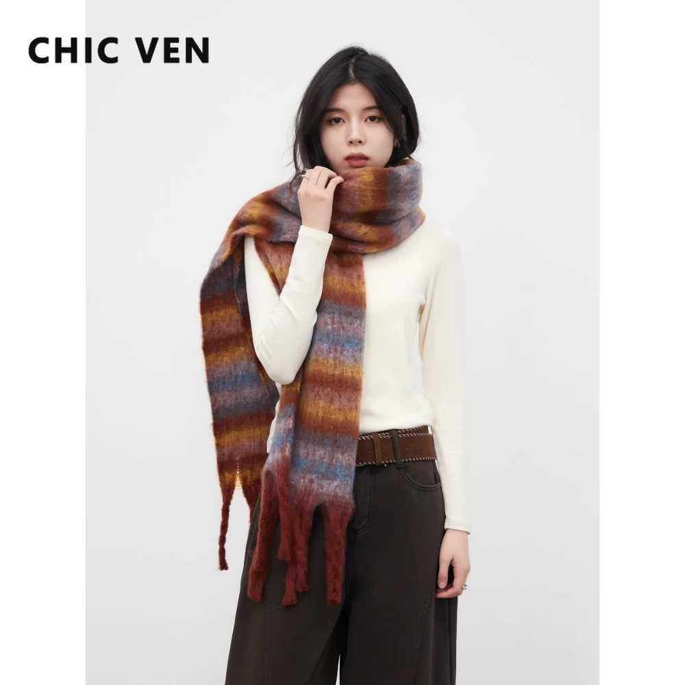 CHIC VEN New Fashion Women Long Scarfs Soft Sticky Female Scarf Contrast Striped Warm Autumn Winter 2026 Clothing Accessories Q261008