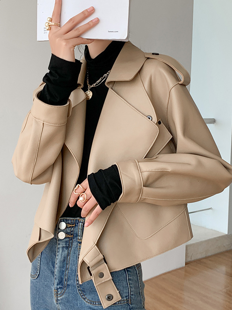 Style de célébrité Printemps et automne Nouvelle veste en cuir véritable pour femmes en peau de mouton en vrac version coréenne veste courte de m