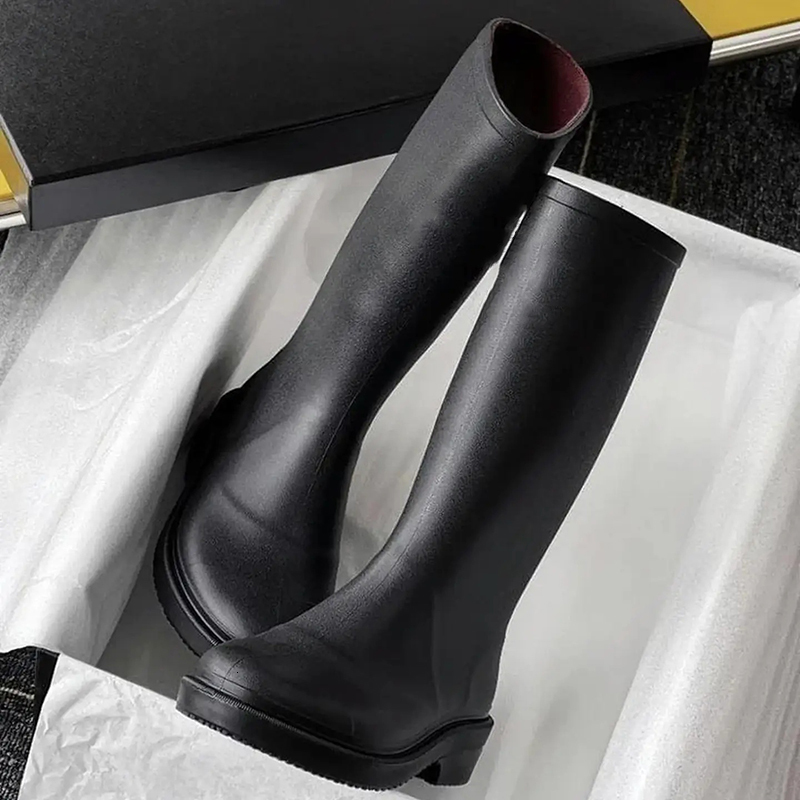 Designer Knee High Rain Boots Women Platform Wellington Boots Winter Warm Fleece Girls Gumboots Luxury Waterproof Rubber Shoes 887 917