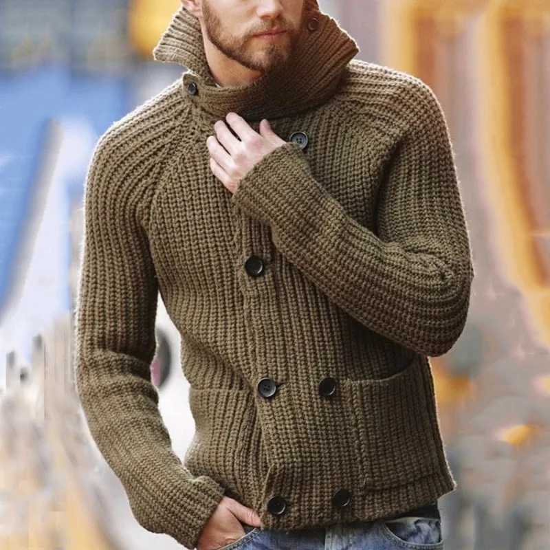 Men's Sweaters Comfortable European American Men's Fashion Double-Breasted Long sl1 Sweater High-Neck Knitwear for Fall/Winter D261009