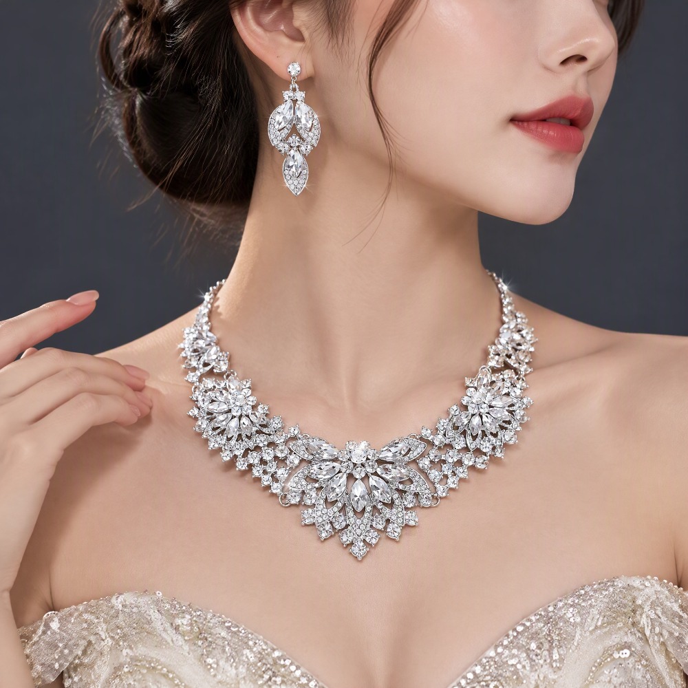Necklace Designer Luxury Necklace Women Flower Charm Cubic Zircon Crystal Earrings Necklace Pendant Earrings Set for Women Bride Jewelry Wedding