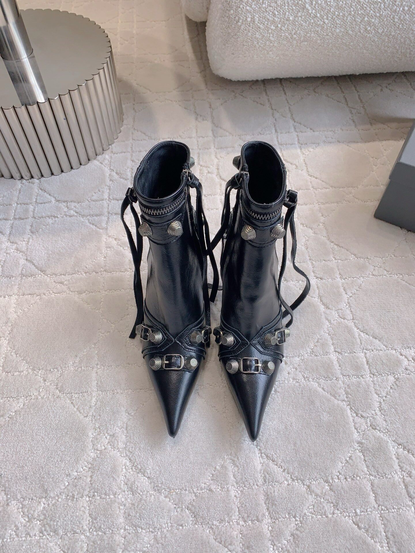 kitten heel designer woman booties point toe rhinestone ankle silver black white pink red luxury comfortable zipper metallic green crystal spike par