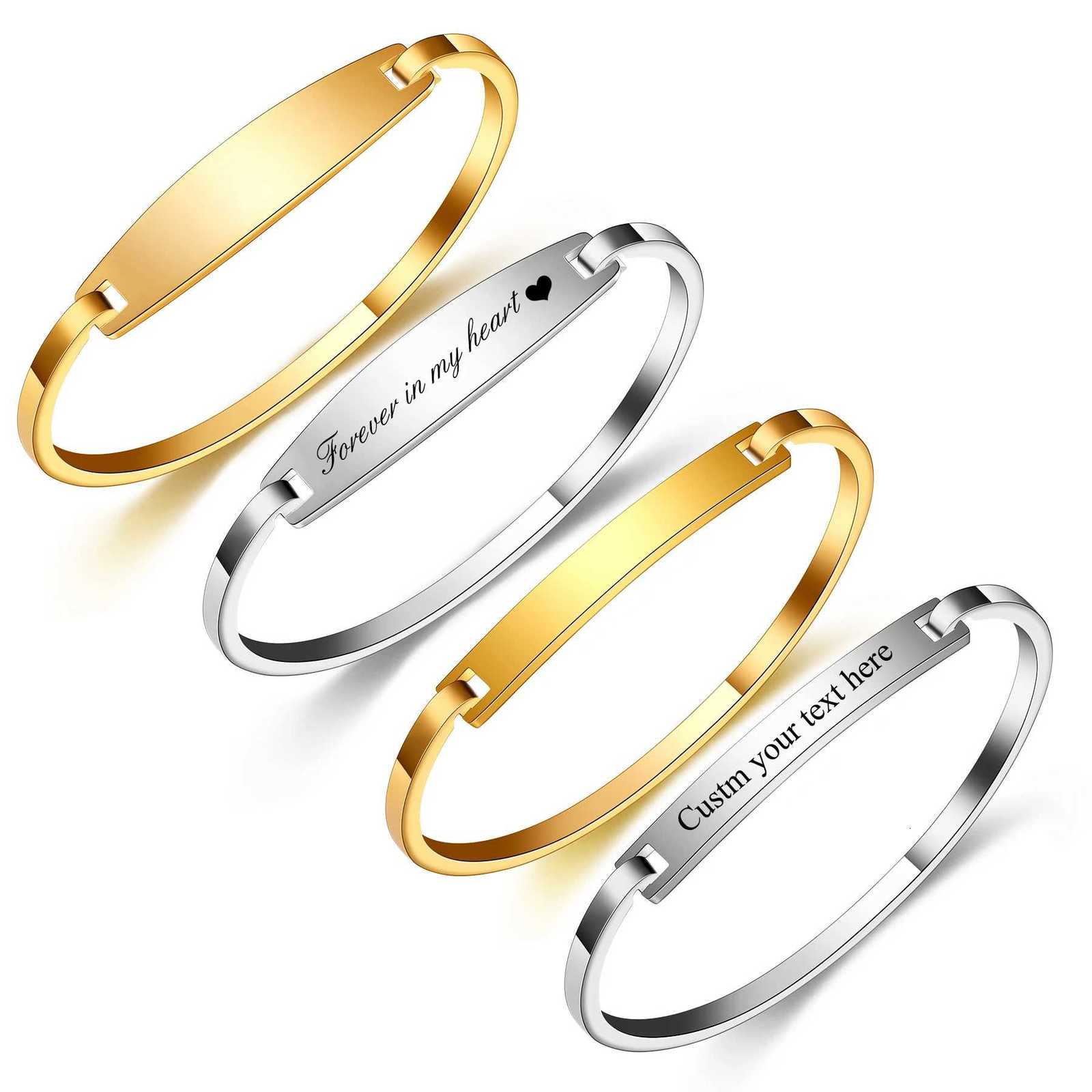 Bangle Personalized Stainless Steel Bangle Unique Square Buckle Opening Women's Bracelet Custom Text Bracelet Jewelry Gift X261008