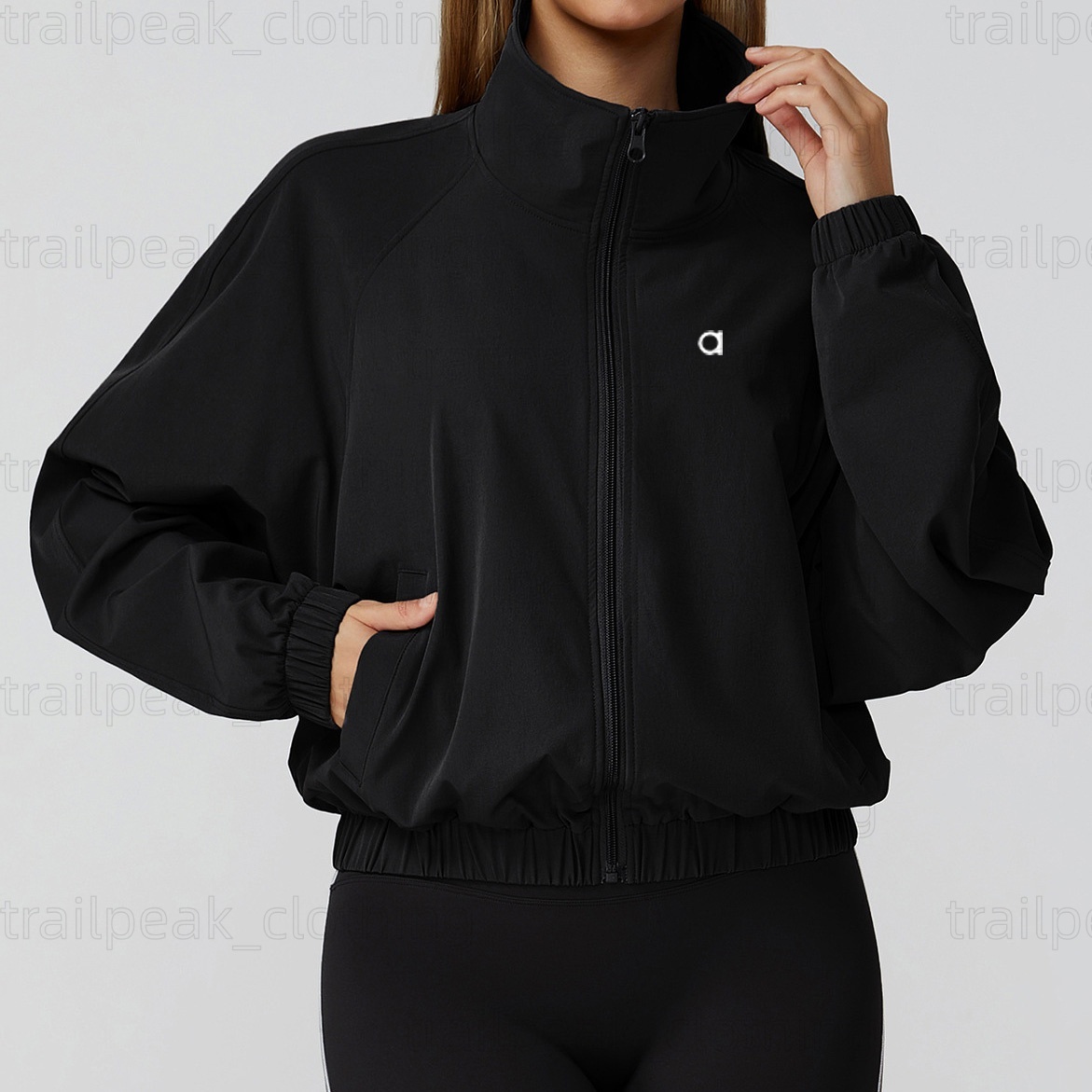 Aloismlyitys women sports jacket quick drying stand up collar windproof with zipper running fitness long sleeved yoga suit for outdoor running fitne