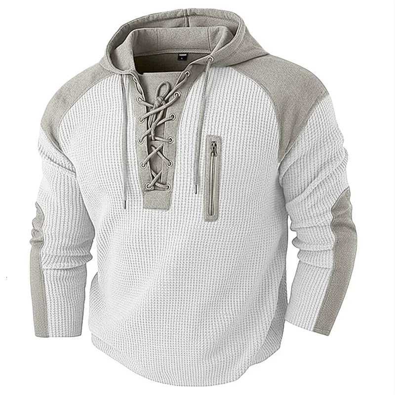 Men's Sweaters Spring Autumn Men's Casual Hooded Sweatshirt Vintage Patchwork Casual Sports Sweatshirts Mlae Fashion Drawstring Pullover H