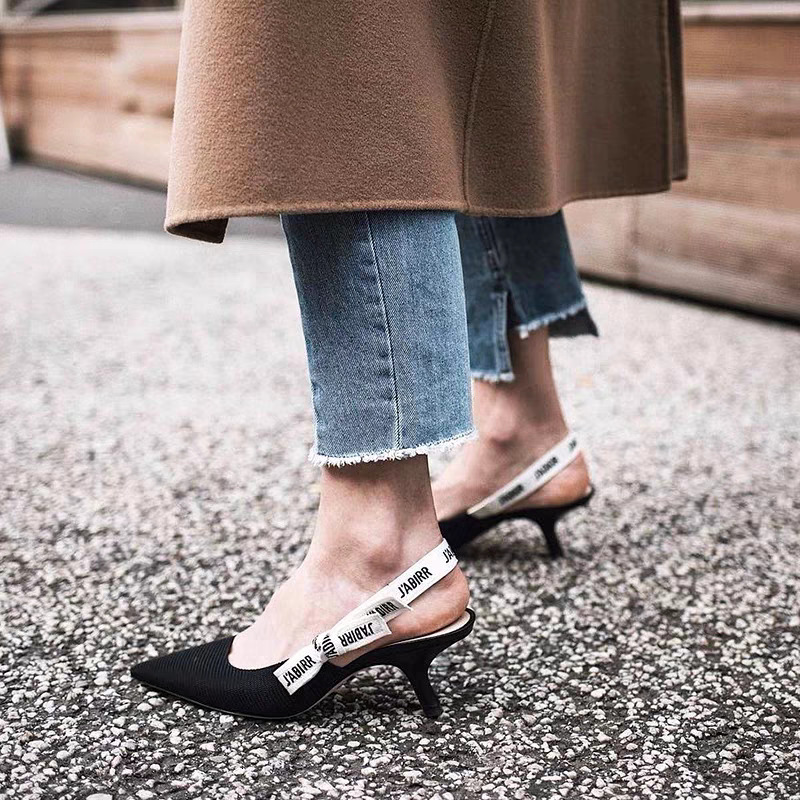2025 New D Brand Letter Bowknot Cat Heel High Heels Knitted Striped Pointed Toe Shallow Mouth designer luxury Backless Sandals for Women