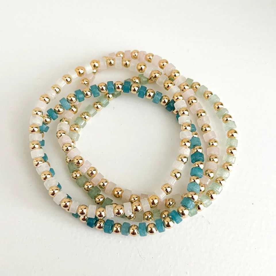 Charm Bracelets CCGOOD Cylinder Stone Bracelet Gold Plated Ball Beaded Stretch Bracelets Mint Teal White Boho Stackable Jewelry for Women X261008