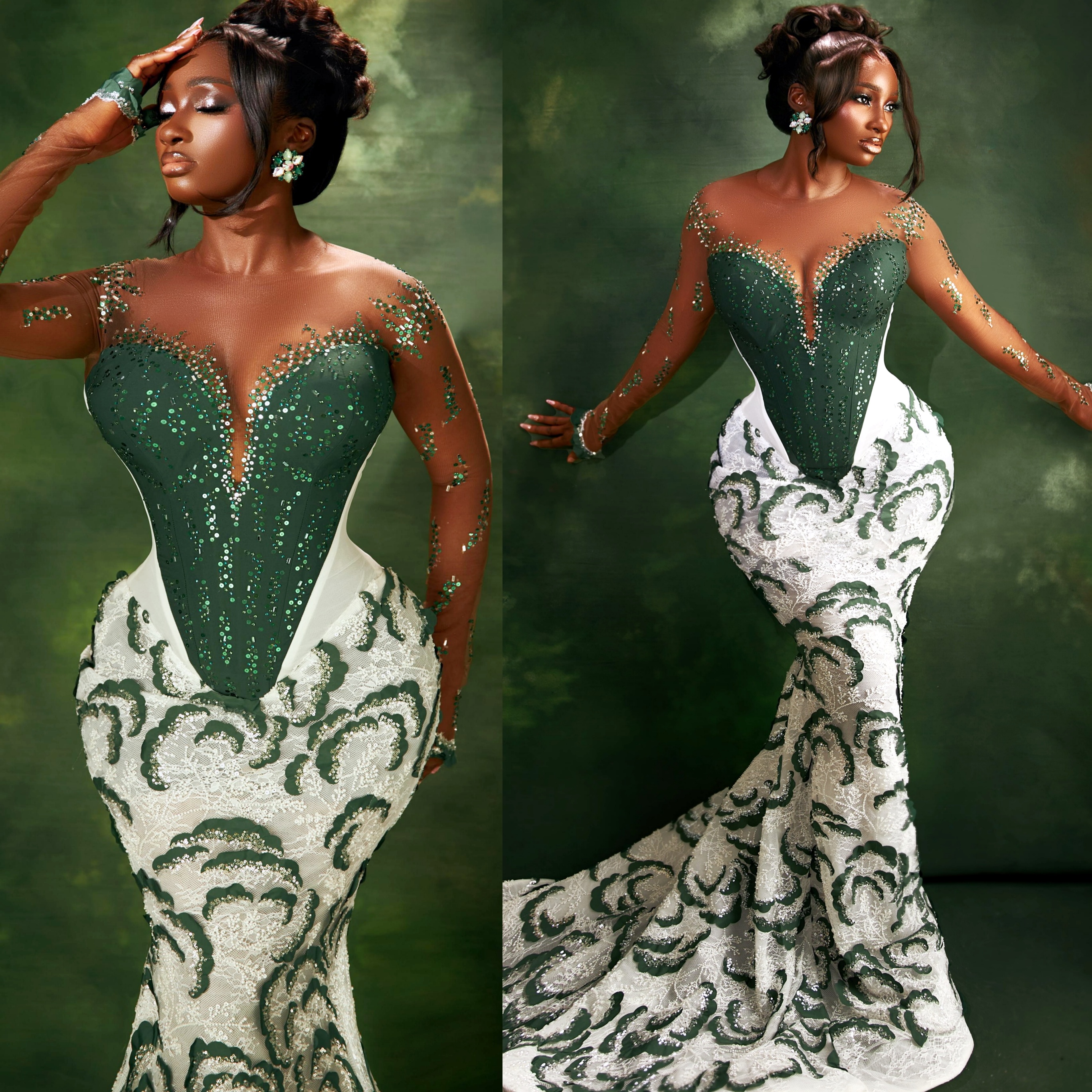 Aso Ebi Dark Green Mermaid Prom Dress 2026 Beaded Sheer Neck Floral Lace Vintage Evening Dresses For Black Women Birthday Party Formal Reception Gow