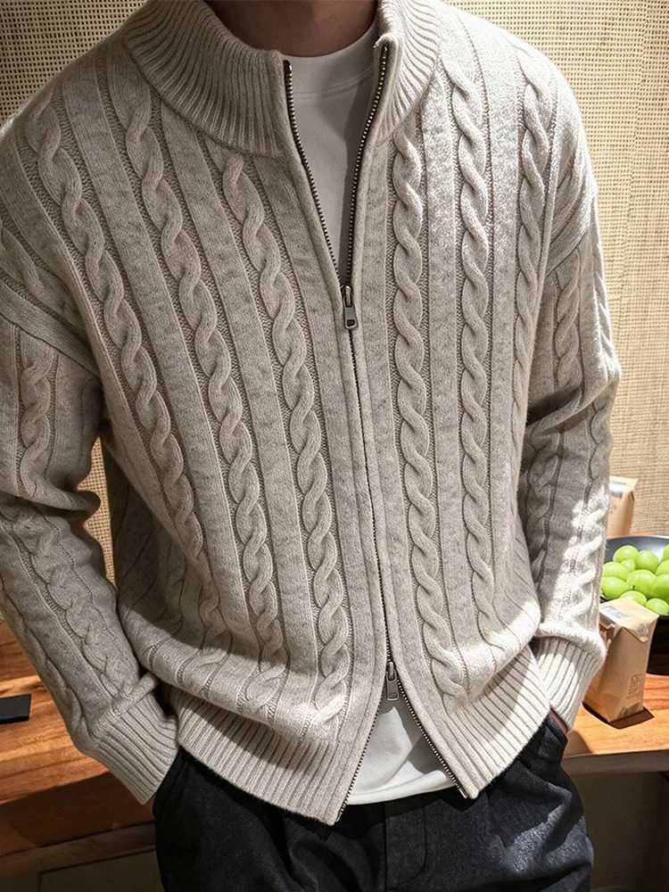 Men's Sweaters Autumn Men's Jacquard Sweater Solid Color Slim Fit Cozy Sweater Casual Fashion Streetwear Warm Zipper Knitted Cardigan D261