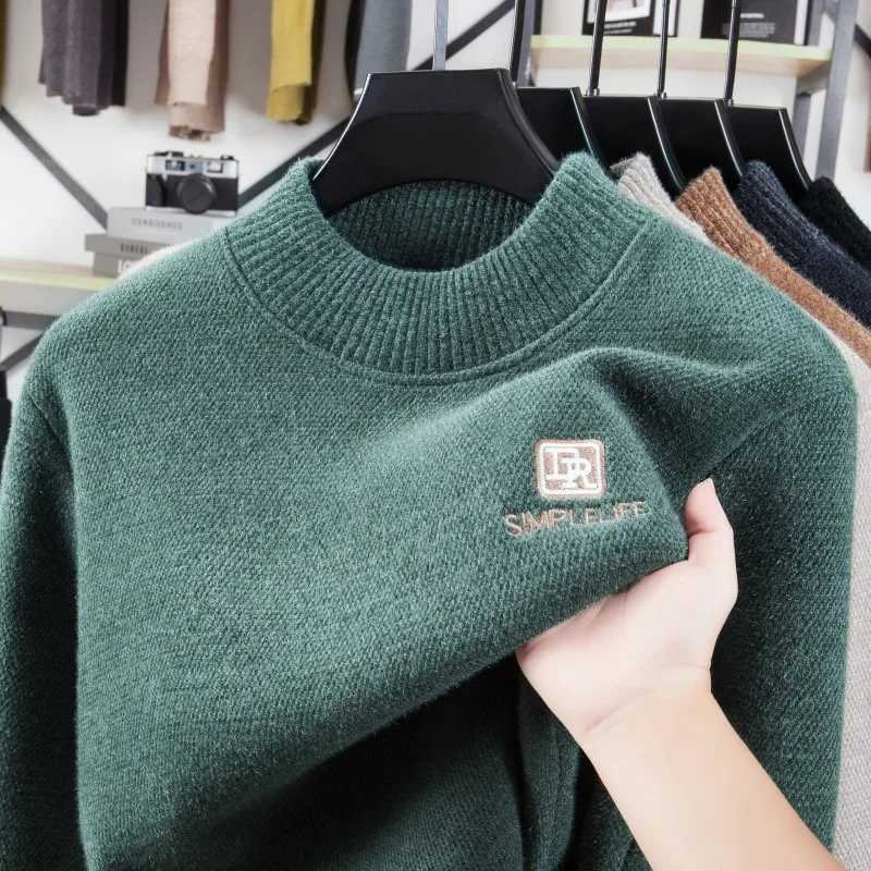 Men's Sweaters High end brand men's sweater fashion letter embroidery plush warm comfort knitting new trend casual round neck pullover D26