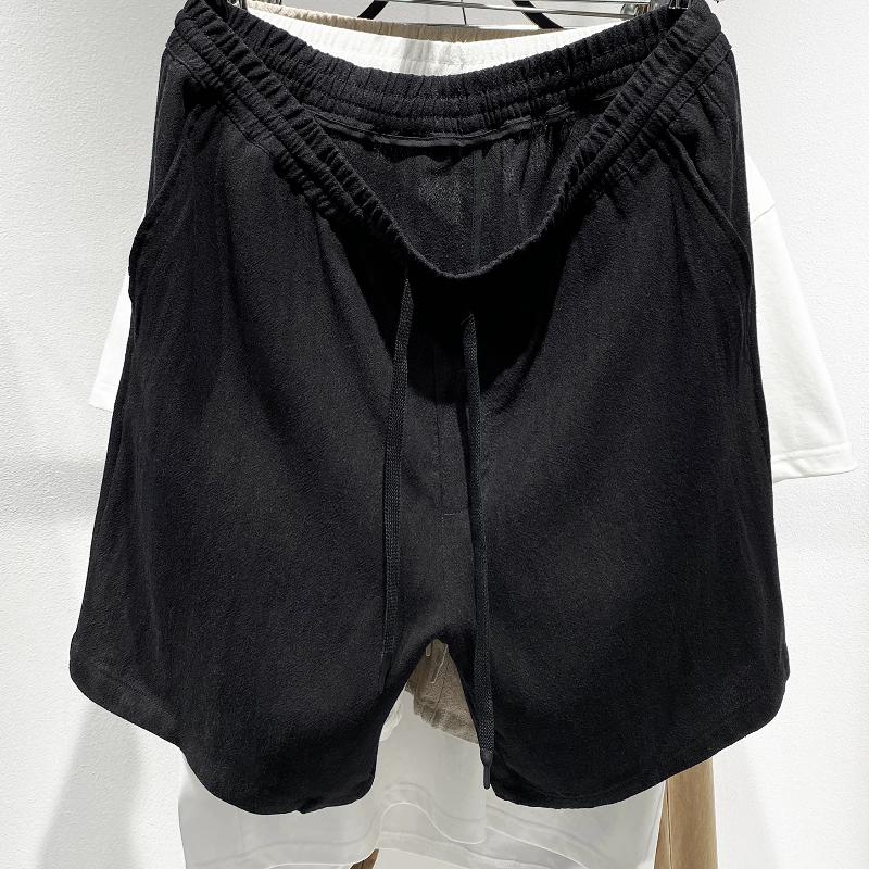 Short d'été en lin mélangé de haute qualité pour hommes, coupe ample, taille élastique avec cordon de serrage, couleur unie, décontracté, longueu