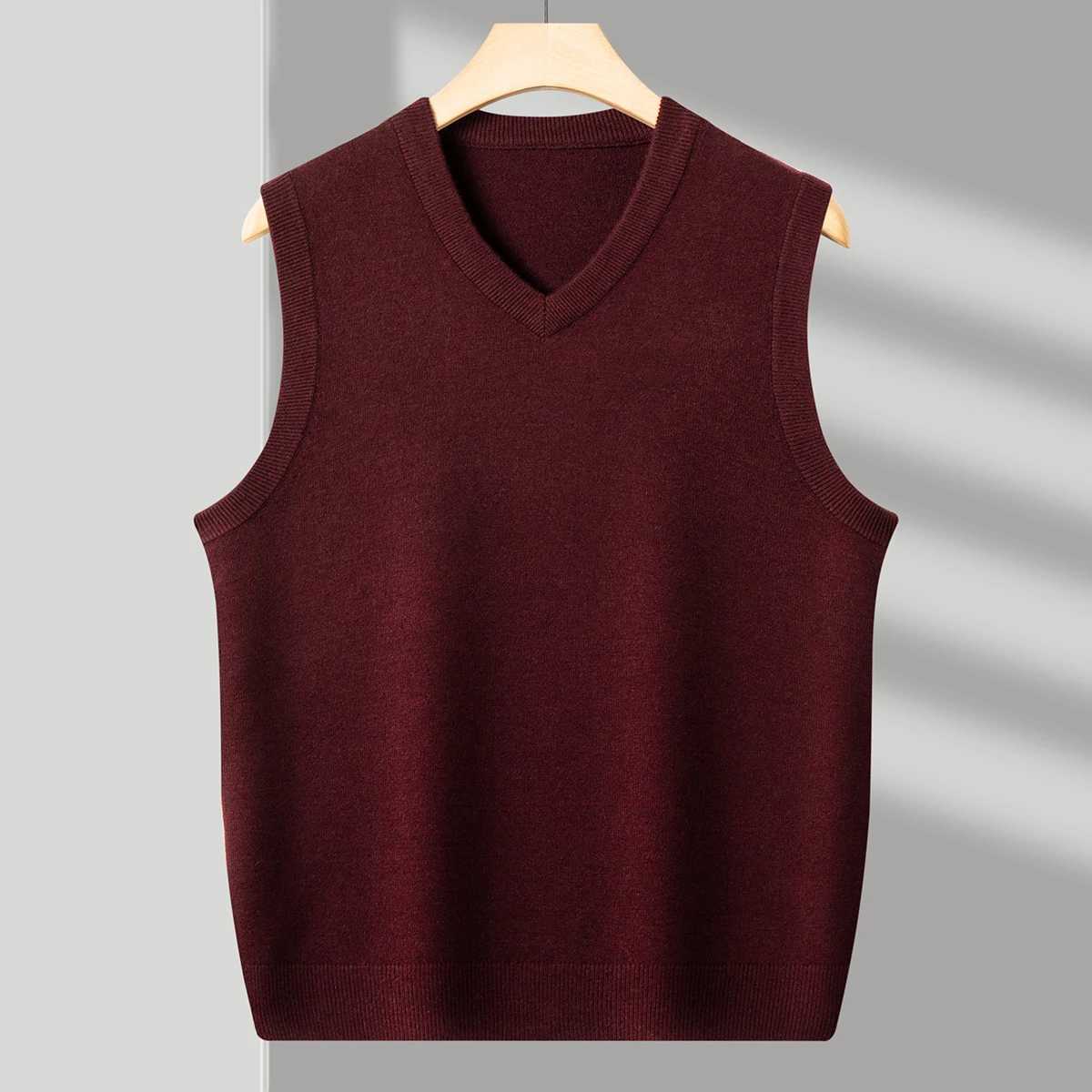 Men's Sweaters Hengyuanxiang Men's Thickened V-Neck Wool Sweater ve1 Cashmere Knitwear fl1 Lining sl1less Mid-Age Wraparound ve1 D261009