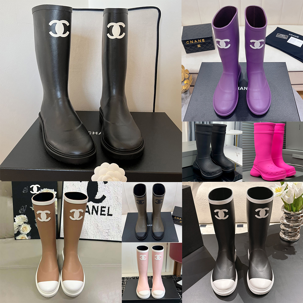 Designer CC logo rain boots Waterproof Rubber Rain Boots Fashion Mid Calf Platform Rain Shoes for daily outdoor wear Fall winter Ladies Stylish Rain