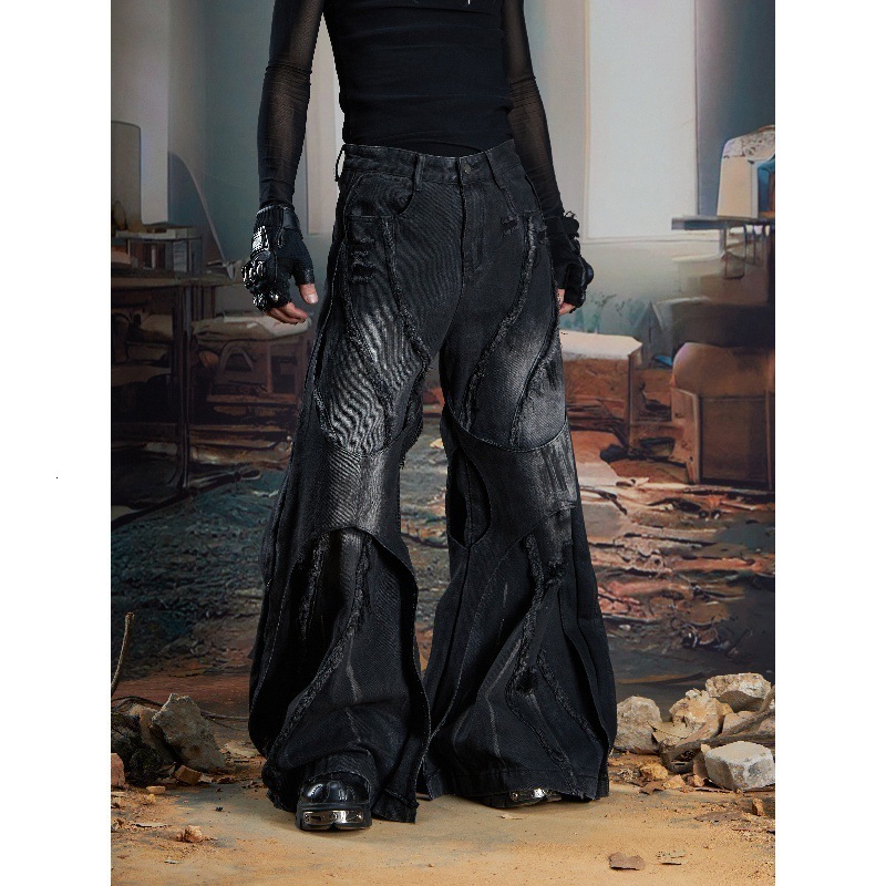 Y2k Casual Floor Mopping Pants Hollow n Cotton Loose Jeans for Mens Solid Color Retro Work Jeans Clothes Men and Women 241230