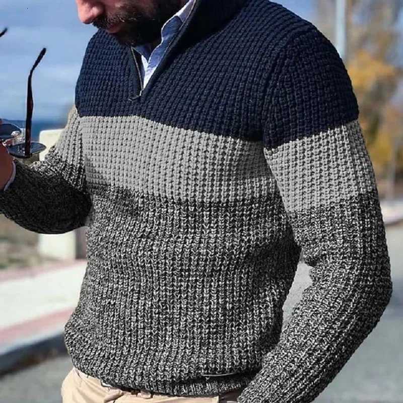Men's Sweaters Men's Casual Sweater Autumn Winter Knitted Pullover Long sl1 Half Zipper Pullover Stand Collar Knitwear Fashion Male Clothi