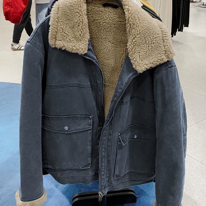 Veste d'hiver en coton lavé pour hommes, col en fausse fourrure, doublure polaire, épaisse, chaude, coupe ample, décontractée, Streetwear, vêteme