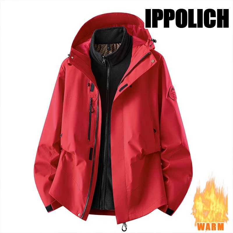 Outdoor Jackets Hoodies 3 In 1 Unisex Outdoor Jacket Removable Fleece Liner Windproof Waterproof Hooded Coat Multi Pocket Warm Camping Hiking Coat Q