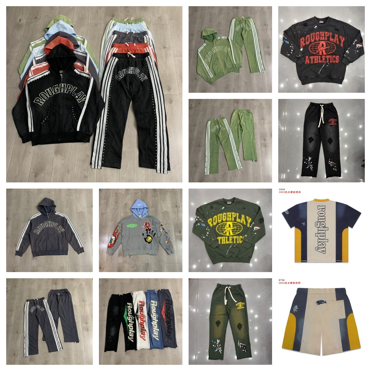 RoughPlay hoodies fashion street designer y2k graphic shirts high quality think men hoodies RoughPlay shorts Oversize Washed Ripped RoughPlay hoodie