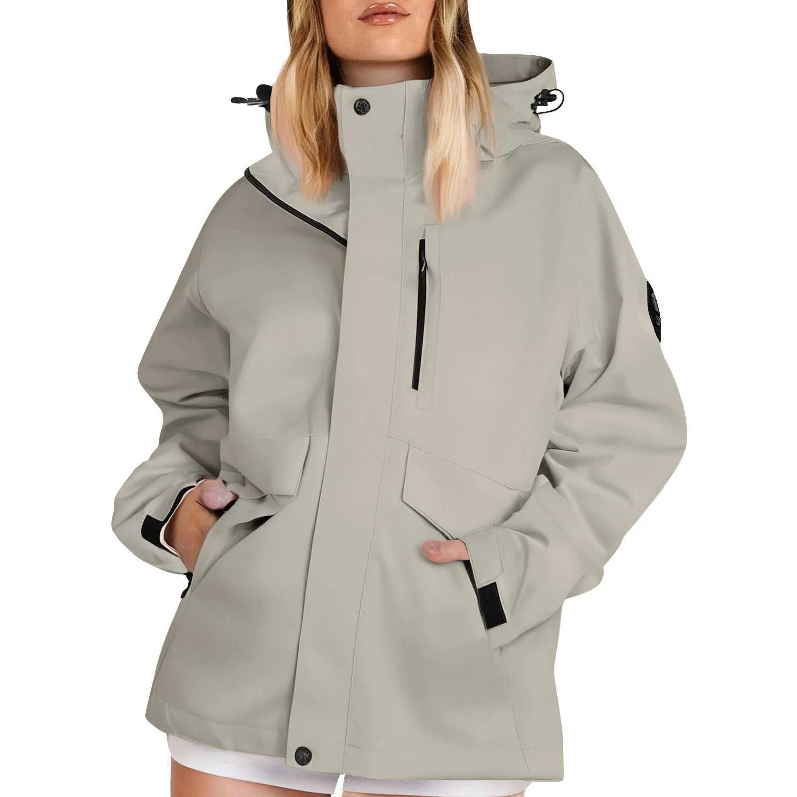 Outdoor Jackets Hoodies Autumn Women's Lightweight Hiking Jackets Solid Color Loose Hooded Windbreaker Outdoor Windproof Waterproof Rain Jacket