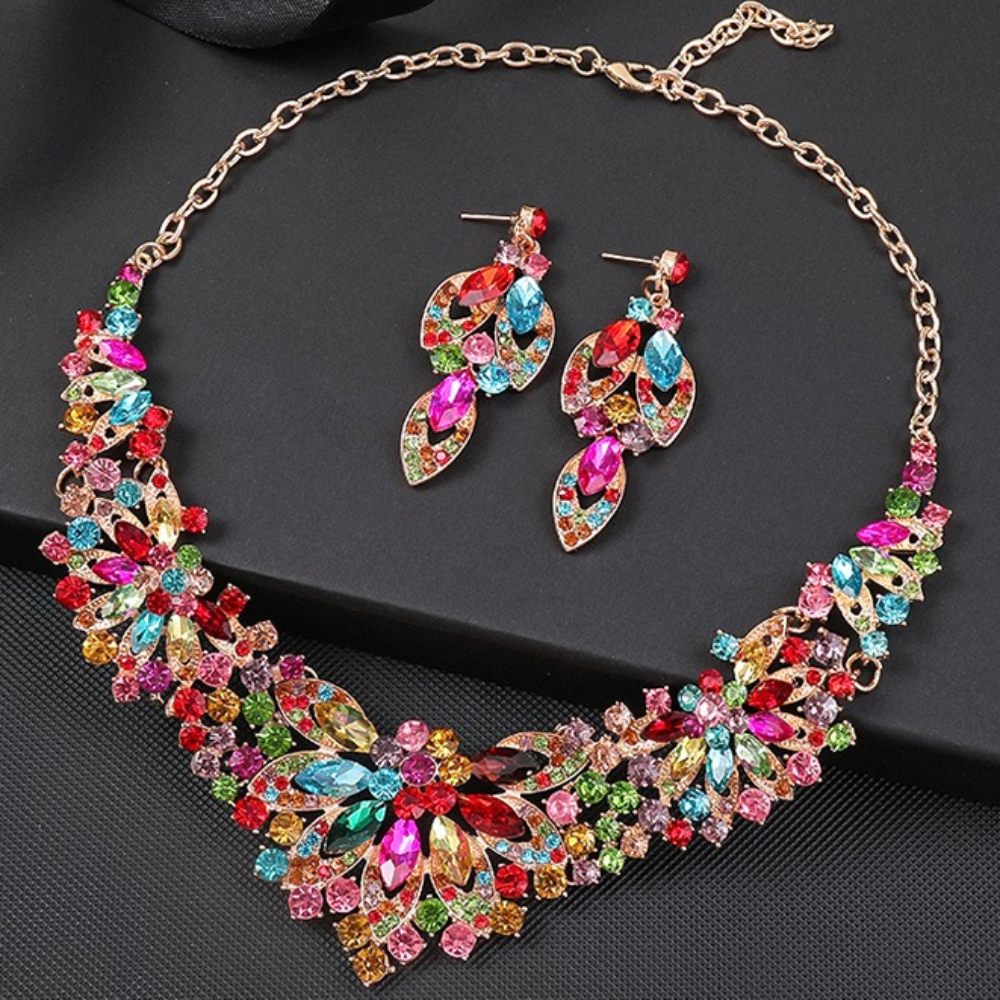 Necklace Designer for Women Set Luxury Necklace Women Flower Gold Jewelry Set Necklace Earrings Crystal Fashion Accessories for Daily Wedding Par