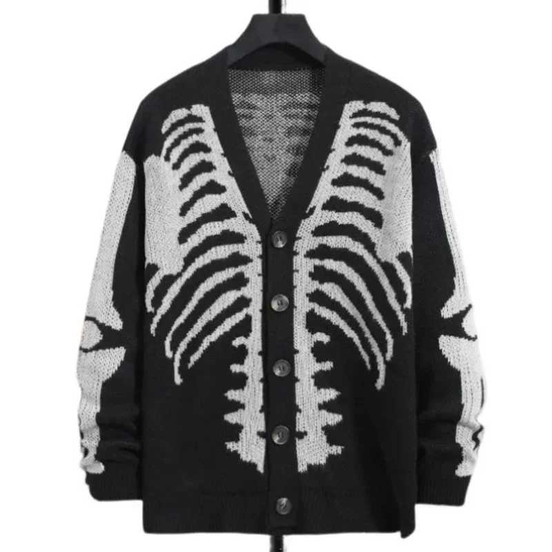 Men's Sweaters Unisex Knitted Jacquard Pattern Sweaters Spring Autumn Casual Loose Cardigan for Men Women Plus Size Halloween Y2K Cardigans D26