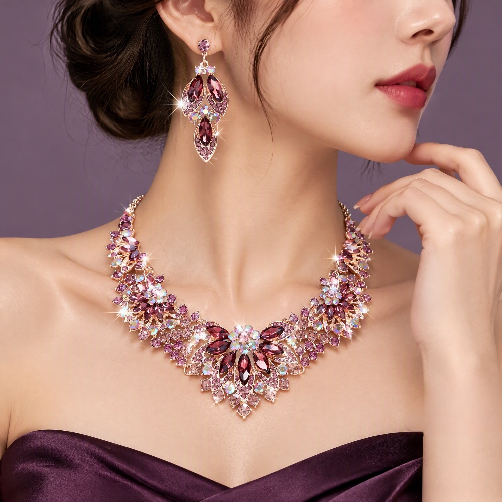 Collier de luxe pour femmes, breloque florale, boucles d'oreilles en cristal de Zircon cubique, pendentif, ensemble de boucles d'oreilles pour fe