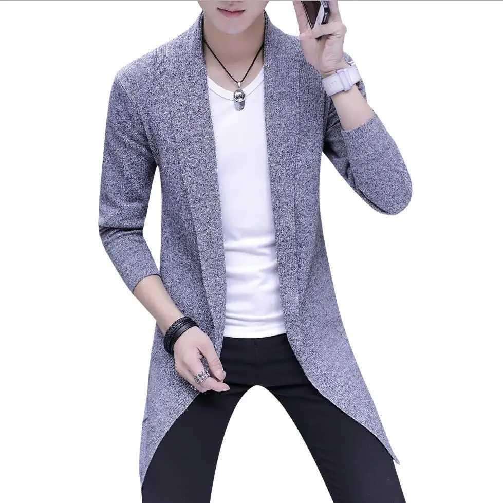 Men's Sweaters Hot Sale Sweater Men's Long Knit Sweater Jackets Solid Color Sweatercoat D261009