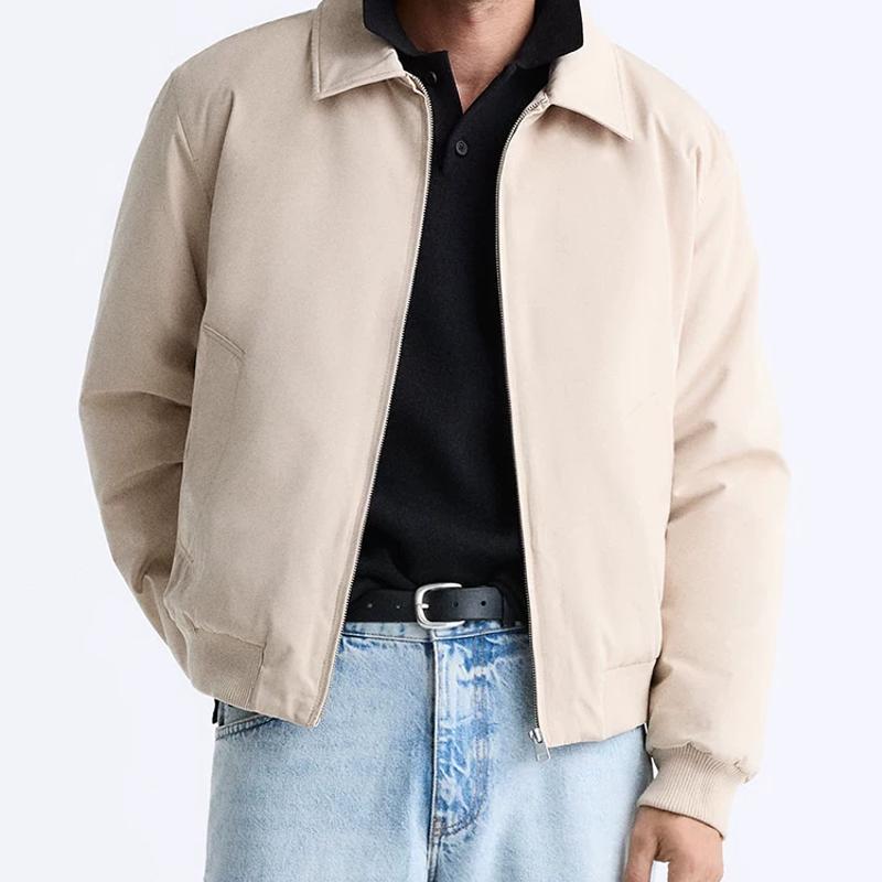 Men's Solid Thick Autumn Winter Jacket Lapel Collar Zip Up Loose Fit Warm Casual Business Cotton Blend Coat With Pockets